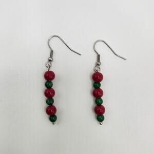 Handmade Earrings with Crystal, Red Coral, and Moonstone – 2" Dangle